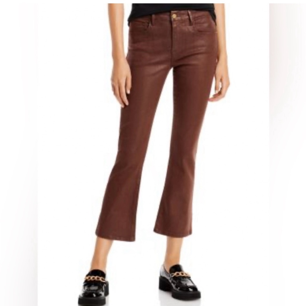 FRAME Le Crop Mini Coated Bootcut Jeans in Mahogany